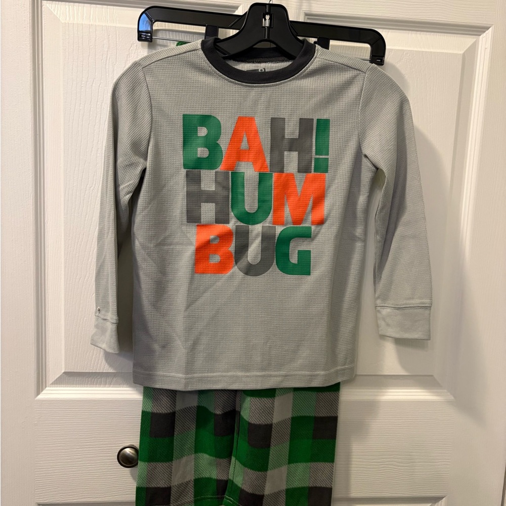 Crazy 8 Gray and Orange Pajama Set with Green Plaid Pants